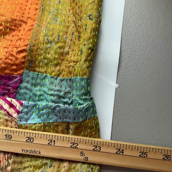 Sevya OS Handmade Kantha Patchwork Kimono Jacket Silk Boho Relaxed - Picture 9 of 12